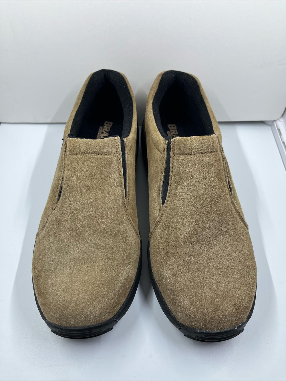Women’s Brazos Taupe Suede Slip-On Steel Toe Work Shoes Size 8